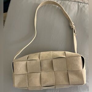 Suede Woven Baguette Shoulder Bag